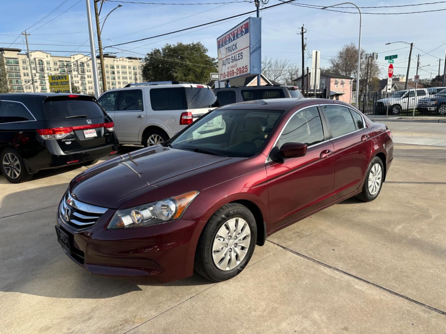 2012 Maroon /Beige Honda Accord LX (1HGCP2F33CA) with an 2.4L engine, Automatic transmission, located at 1501 West 15th St., Houston, 77008, (713) 869-2925, 29.797941, -95.411789 - Photo#0